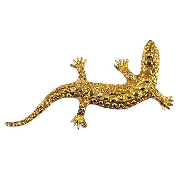 Vintage Faceted Lizard Brooch Pin Gold Tone Textured 3D Reptile Gecko - Picture 1 of 9